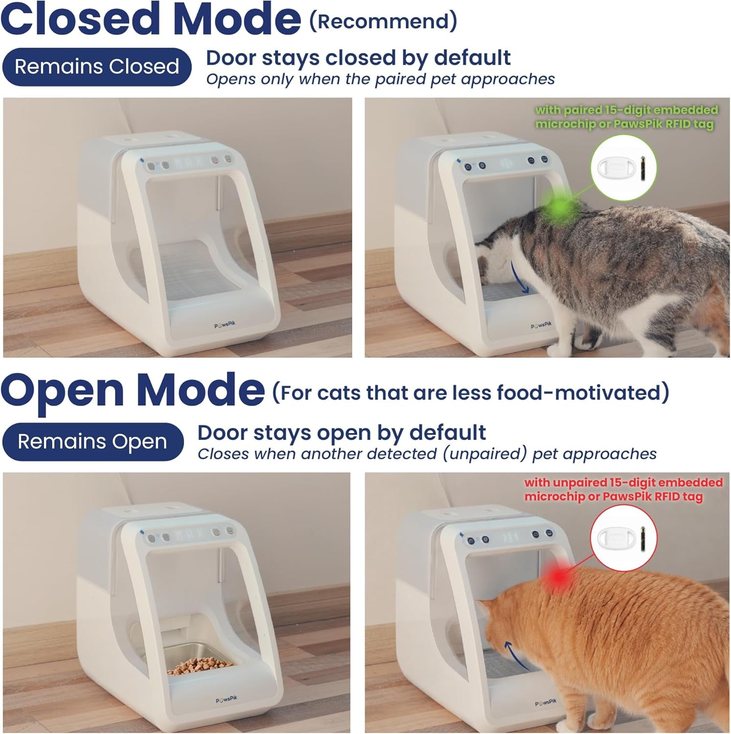 Pawspik Automatic Microchip RFID Cat Feeder,16-Cup, ISO Microchip & Pawspik RFID Tag Compatible, App Control, Portion Control