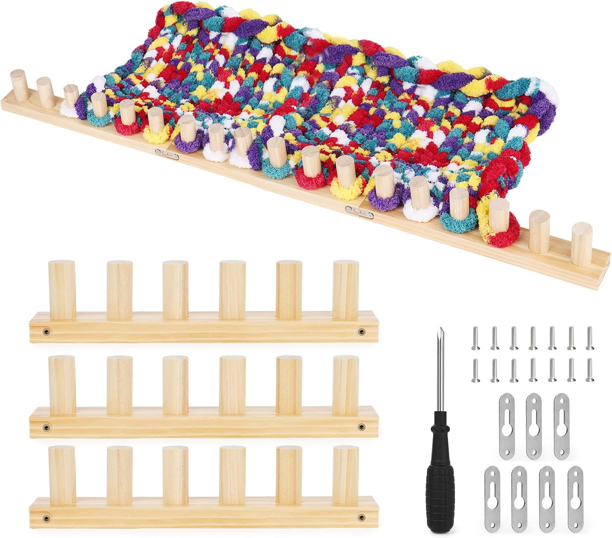 Reessy Chunky Knitting Blanket Loom – 40” Wooden Knitting Loom Kit for Chunky Yarn with Assembly Tools Included – 3-In-1 Knitting Loom for Blankets, Afghans, Throws, Thick Yarn