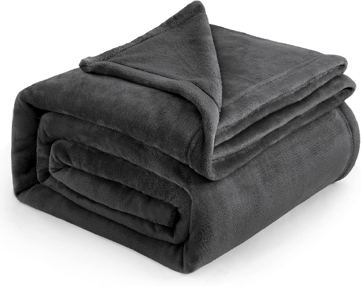 Bedsure Gentlesoft Fleece Blankets Queen Size Dark Grey - Bed Blanket Soft Lightweight Plush Fuzzy Cozy Luxury Microfiber, 90X90 Inches