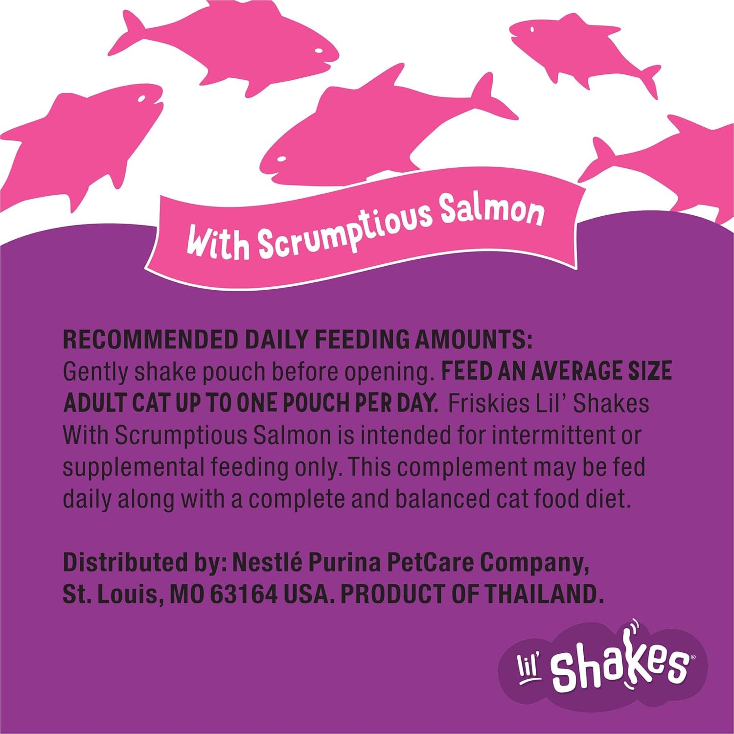 Purina Friskies Pureed Cat Food Topper, Lil’ Shakes with Scrumptious Salmon Lickable Cat Treats - (Pack of 16) 1.55 Oz. Pouches