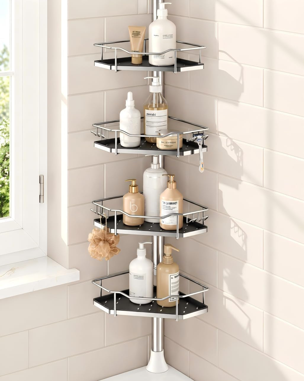 Corner Shower Caddy Tension Pole for Bathroom