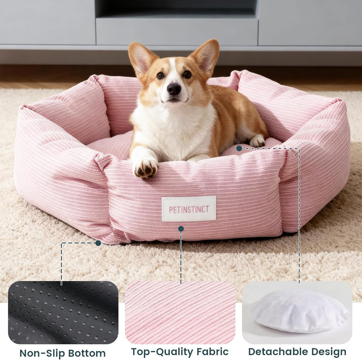 Pet Bed for Cats and Medium Dogs, 30" Large Cat Bed, Gray