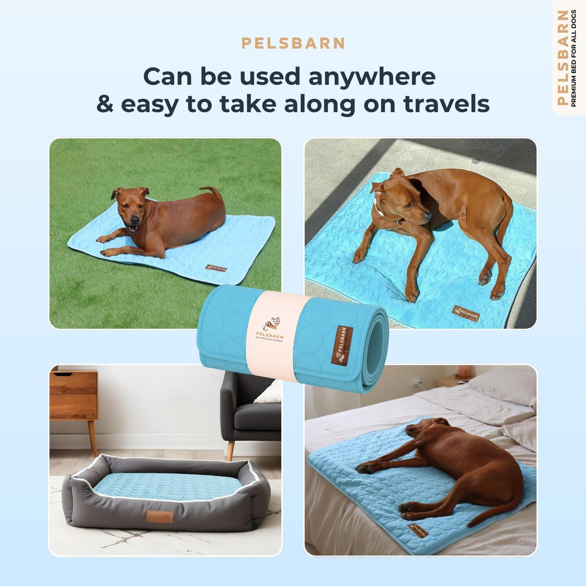 Pelsbarn Dog Cooling Mat, Ice Silk Self-Cooling Pad, Light Blue, L