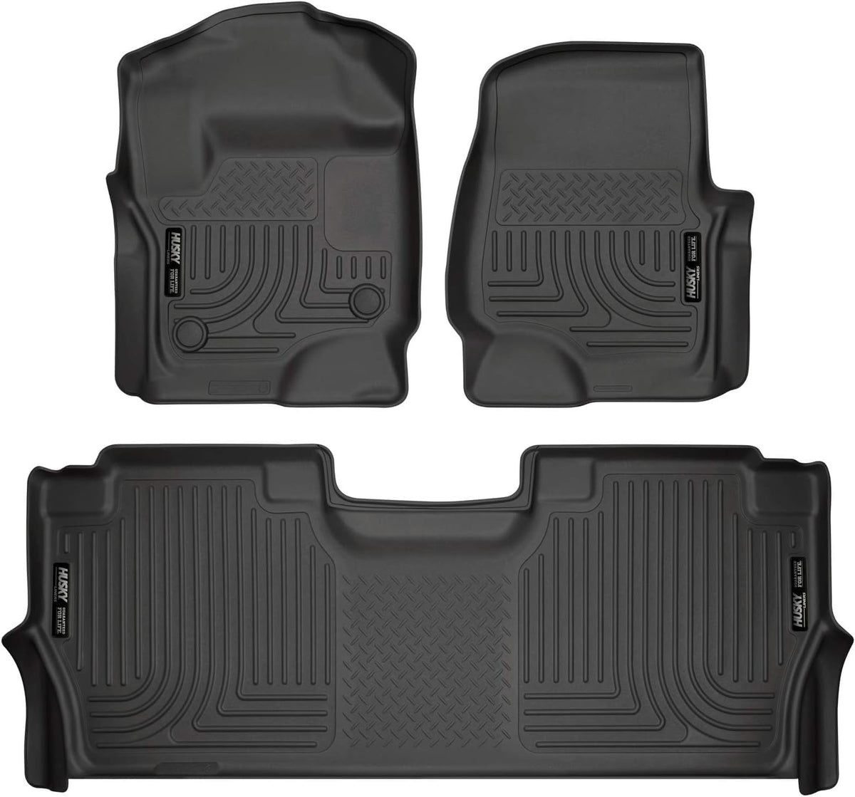 Husky Liners Weatherbeater Floor Mats | Fits 2017-2026 Ford F-250/F-350/F-450 Crew CAB with Factory Carpet & with Factory Underseat Storage ONLY | Front & 2Nd Row, 3-Pc Black - 94061