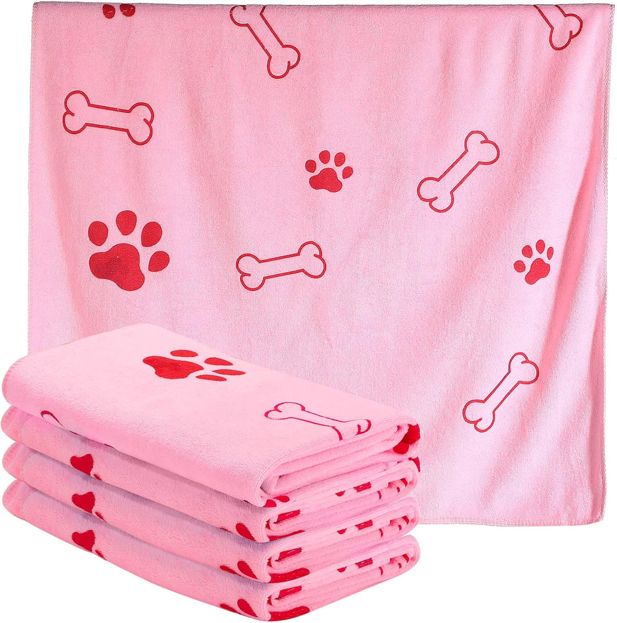 4 Pcs Dog Towels for Drying Dog Puppy Bulk Microfiber Absorbent Paw Towel Pet Bathing Supplies Quick Drying for Medium Cats Pets Shower(24 X 40 Inch,Pink)