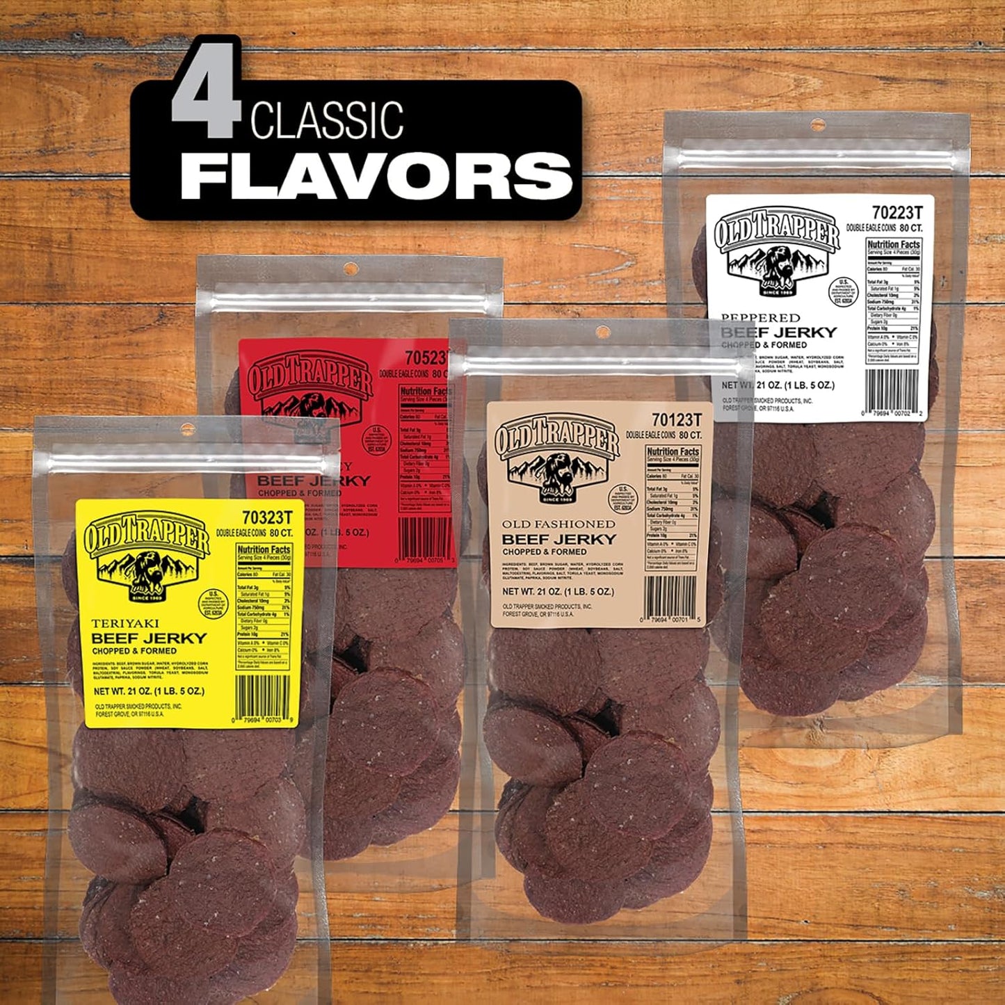 Old Trapper Peppered Double Eagle Beef Jerky | Real Wood Smoked | 10G of Protein | 1 Bag (80 Pieces)
