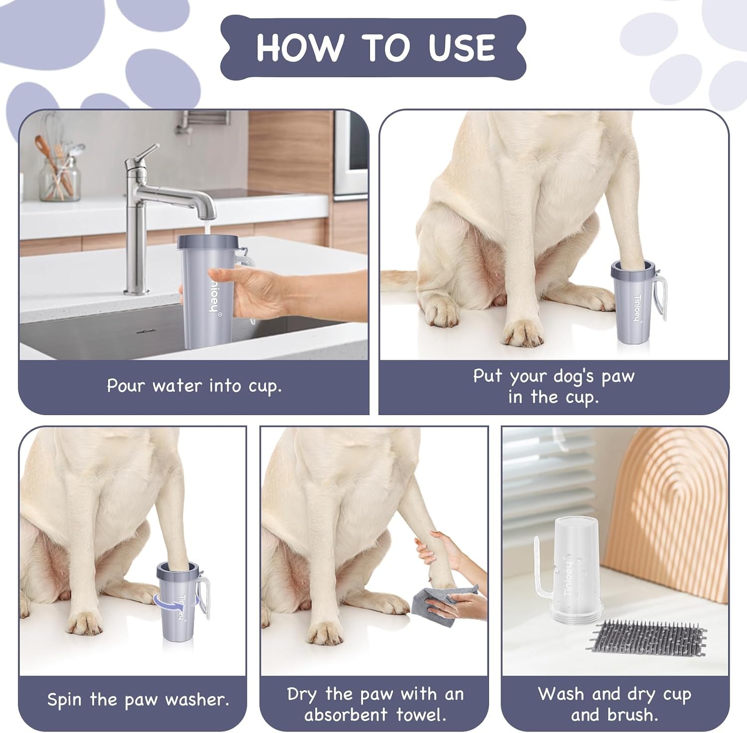 Paw Cleaner with Handle for Large Dogs - Effectively Cleans Muddy Paws and Feet for Dogs & Pets (Gray)