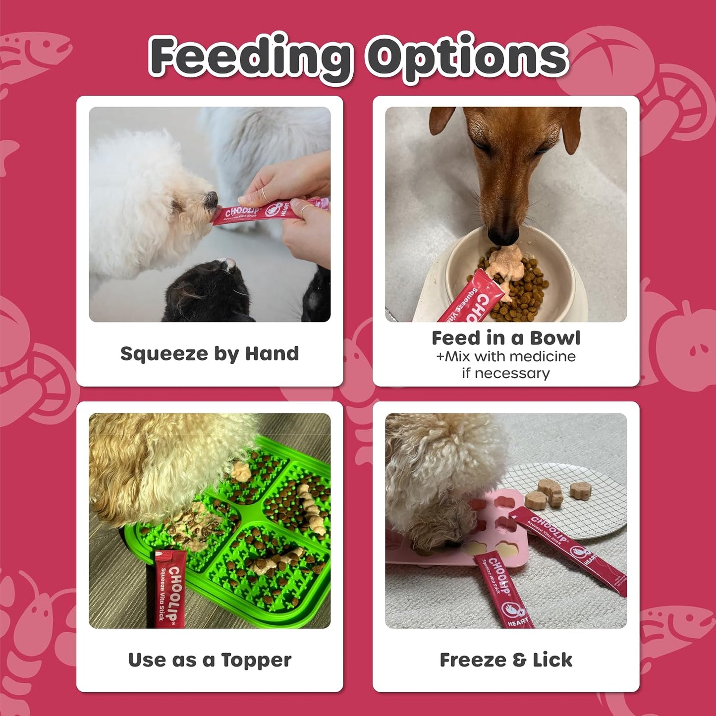 Choolip Squeeze Vita Stick Lickable Cat and Dog Treats, 7-Count Heart Support, Salmon and Tuna with Coq10, Taurine and L-Carnitine, Grain-Free, Vet-Formulated