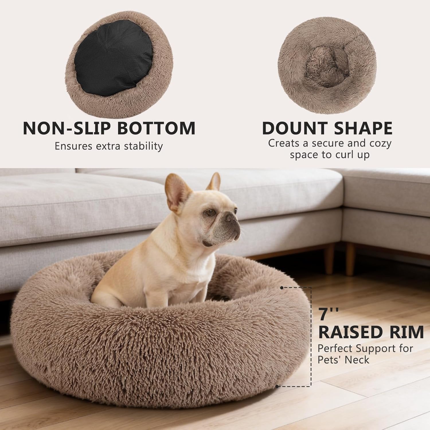 MIXJOY Orthopedic Dog Bed Comfortable Donut Cuddler round Pet Beds Ultra Soft Washable Dog and Cat Cushion (20''/23''/30'') (23'', Brown)