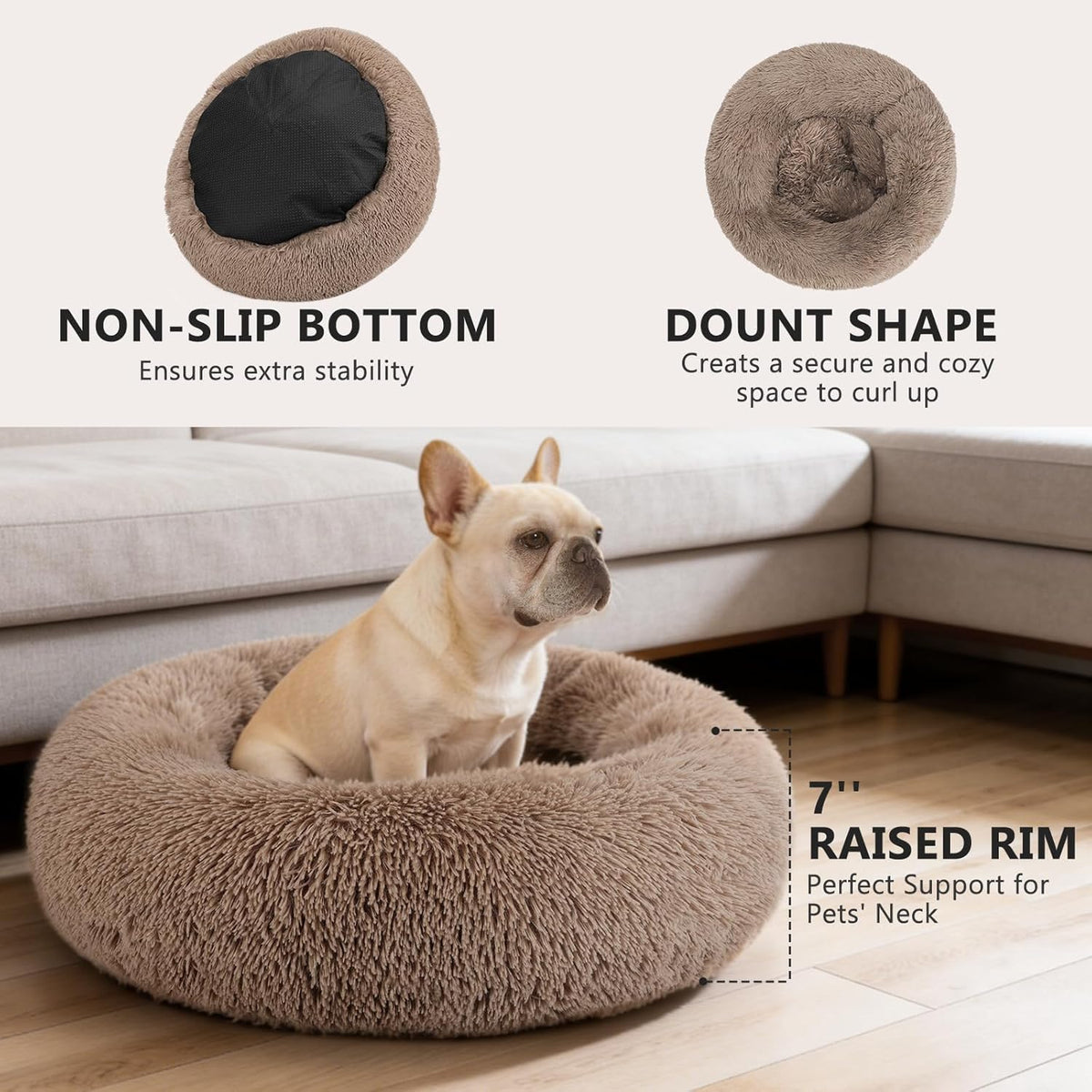 MIXJOY Orthopedic Dog Bed Comfortable Donut Cuddler round Pet Beds Ultra Soft Washable Dog and Cat Cushion (20''/23''/30'') (23'', Brown)