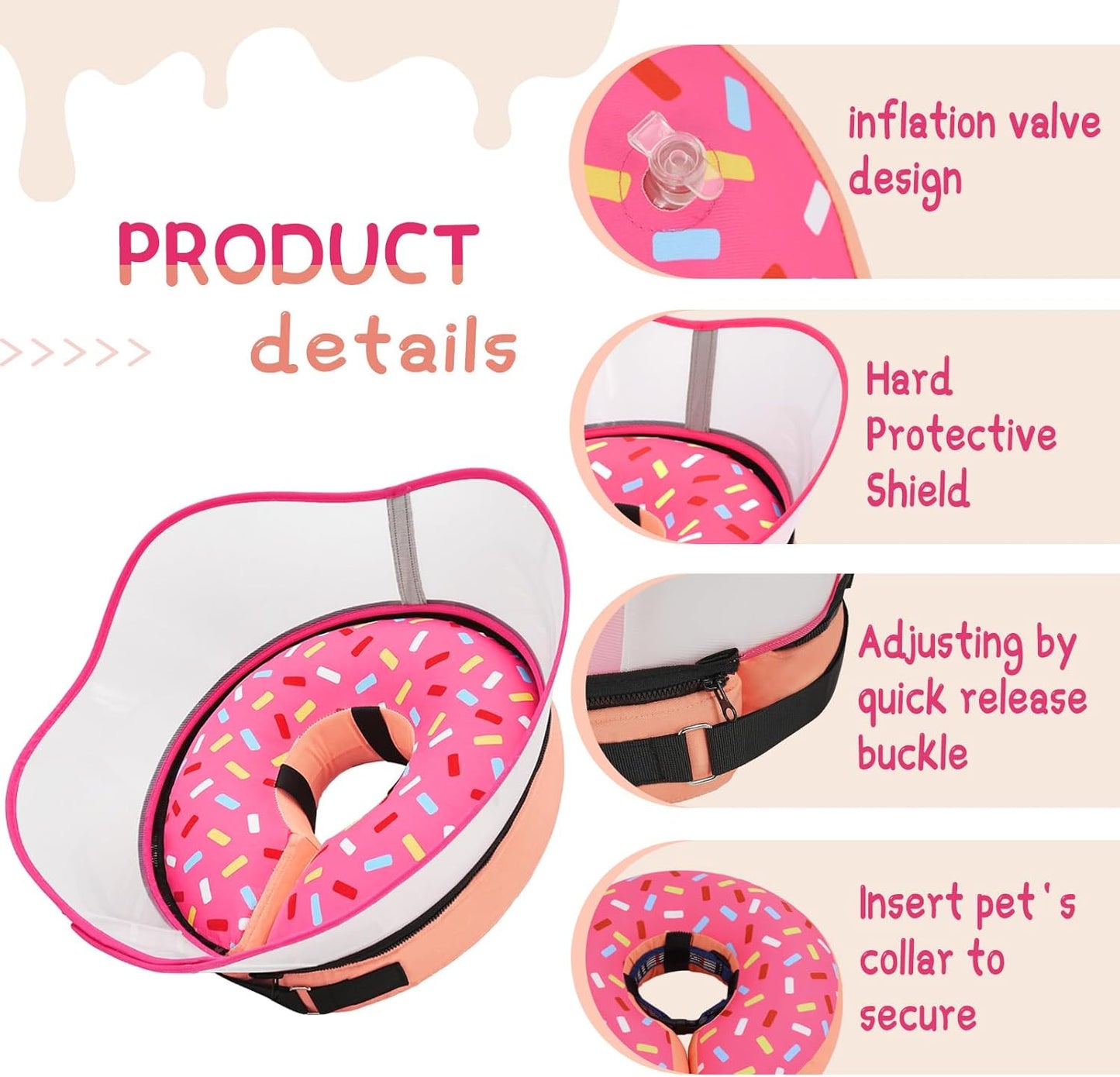 Supet Raised Inflatable Dog Cone Collar to Stop Licking, Soft Dog Cone Alternative after Surgery, Doggie Neck Donut Collar for Small Medium Large Dogs