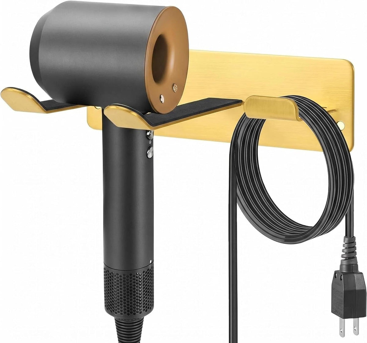 Hair Dryer Holder Wall Mount, Universal No-Drill Stainless Steel Organizer with 3M Adhesive & Screws, Space Saving Blow Dryer Hanger for Bathroom Bedroom Salon RV (Gold)