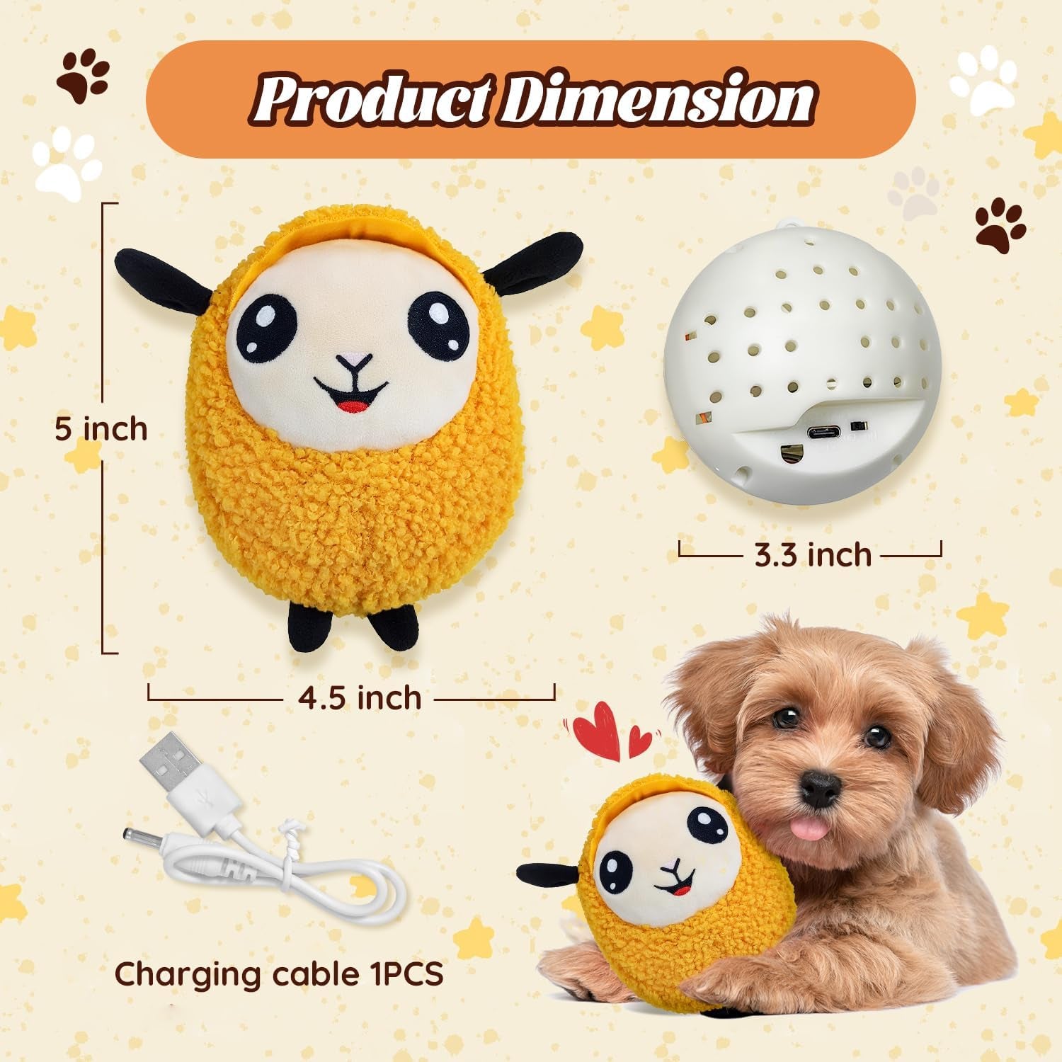 Moving Dog Toys, 2026 Upgraded Jumping Squeaky Moving Dog Ball, Rechargeable Plush Chew Toys for Small/Medium/Large Dogs (Orange)