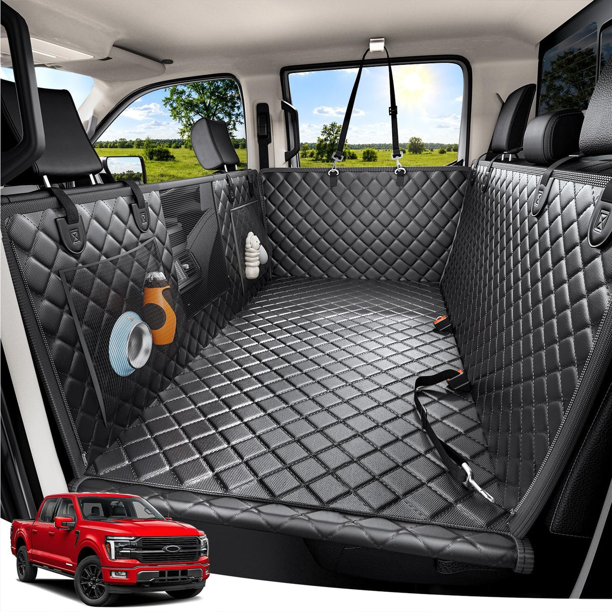 Zanch Heavy-Duty Dog Truck Seat Cover for Back Seat, Hard Bottom, XL, Black