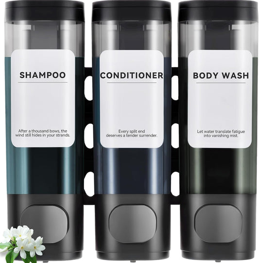 Shampoo Conditioner Shower Soap Dispenser 3 Chamber Wall Mount Black