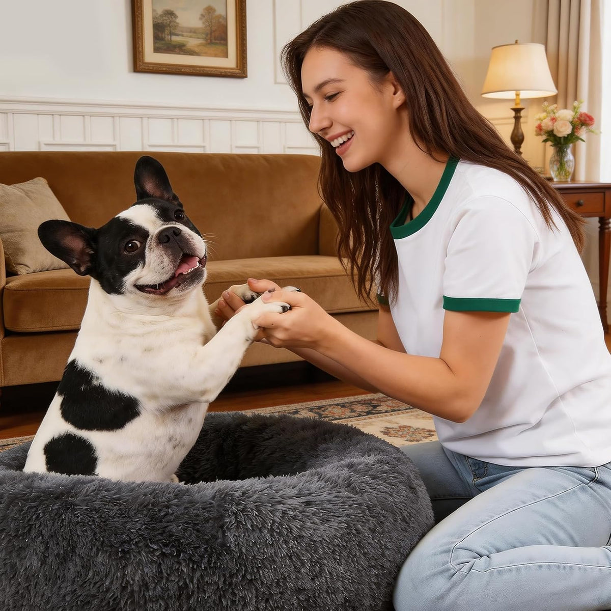 Small Dog Calming Beds Donut Washable round Puppy Cat Bed Anxiety Dog Bed