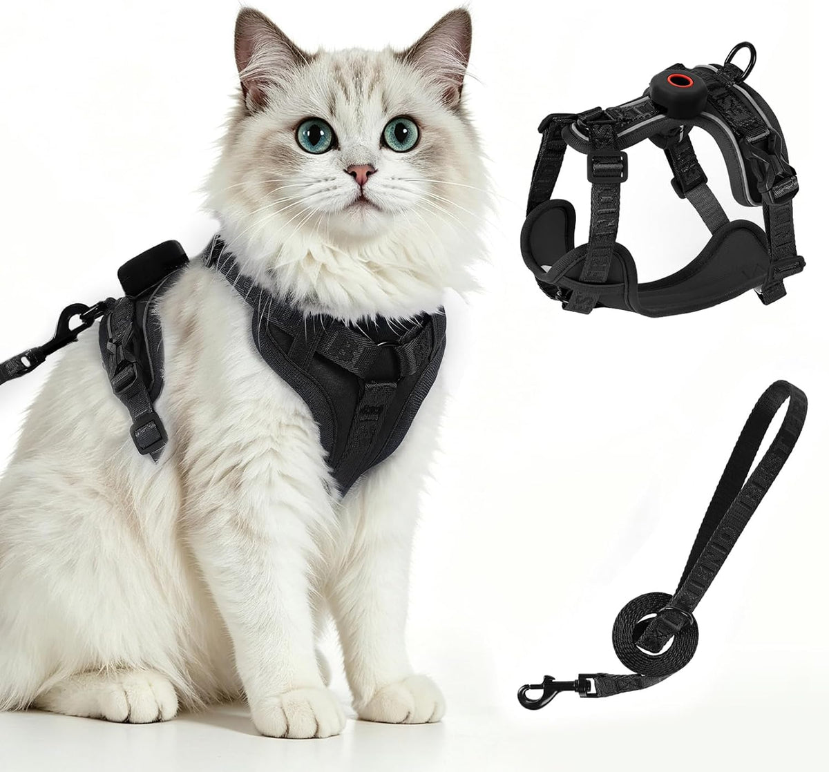 Cat Harness and Leash Set, Upgraded Escape Proof Kitten Harness with Lead,Adjustable Reflective Soft Mesh Vest with Jacquard Woven Straps for Extra Large Cat Small Dog Puppy Outdoor Walks, Black,Xl