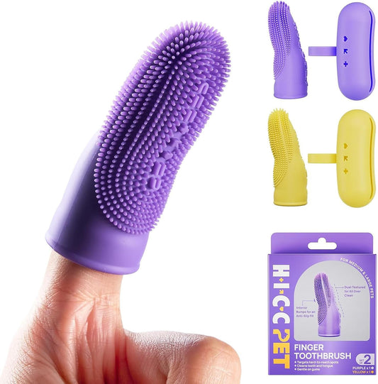 HICC PET Dog Finger Toothbrush, Dual-Sided Soft Silicone, 2-Pack