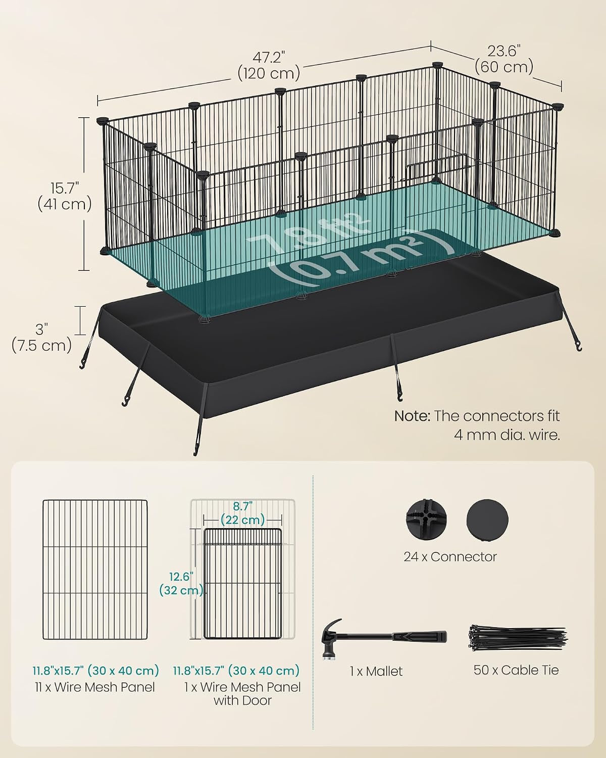 SONGMICS Guinea Pig Cage, Steel Wire Small Animal Enclosure