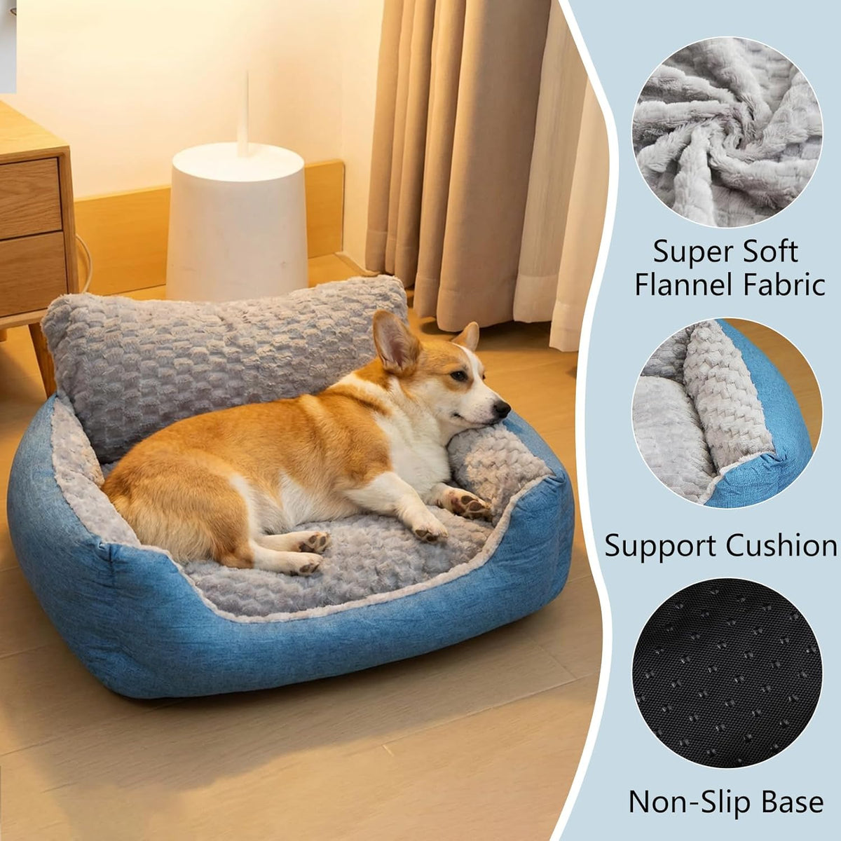 Small Dog Bed & Cat Sofa, 24"X20"X12" Soft Plush Calming Pet Bed for Sleep, All-Season Faux Fur Linen Orthopedic Puppy Bed with Non-Slip Bottom, Machine Washable, Fits Pets up to 17 Ibs