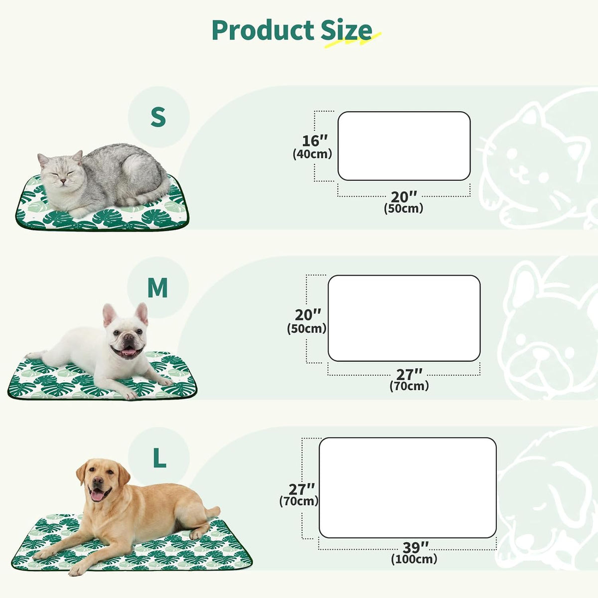 NWK Pet Cooling Mat Q-Max>0.345 Fabric for Dogs & Cats (Green Leaf, Medium)