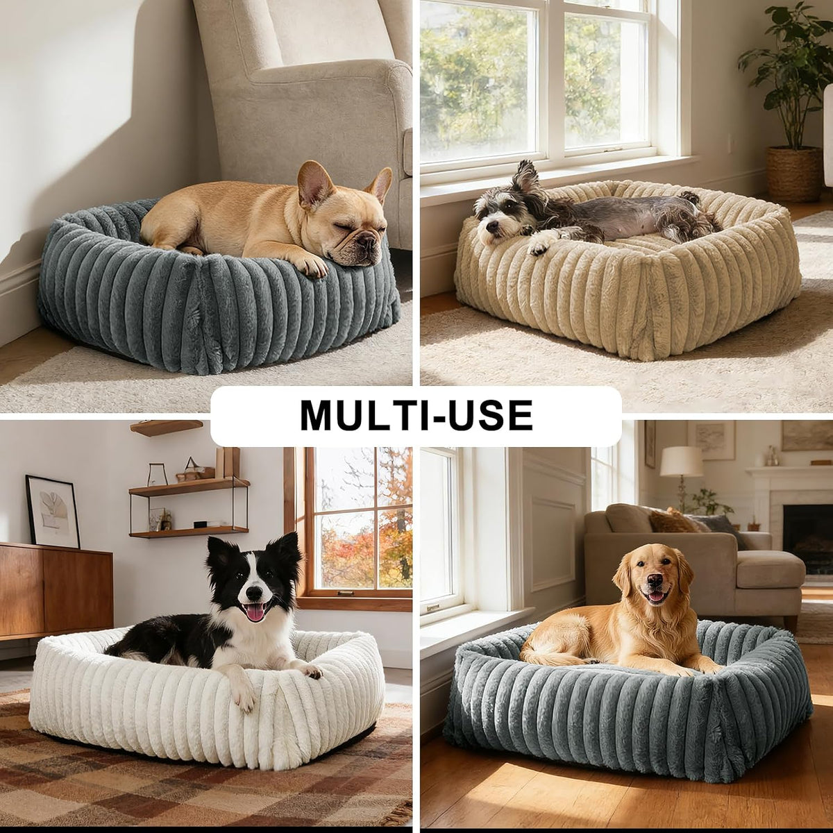 FURTIME Dog Bed for Small Dogs, Washable Orthopedic Dog Bed with Removable Cover, Rectangle Soft Calming Sleeping Puppy Bed Durable Pet Cuddler with Anti-Slip Bottom, Beige, S (20"X19"X6")