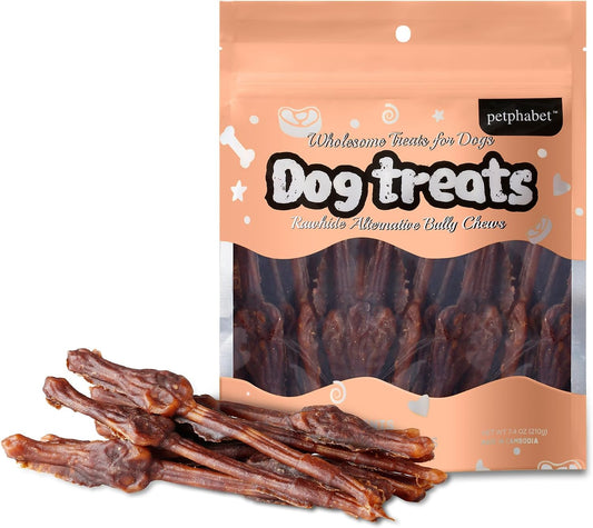 PETPHABET No Hide Dog Chews Alternative Bully Sticks - 7'' Digestible Rawhide Free Dog Treats for Medium Large Breed with Sensitive Stomachs, Healthy Snack with Low Odor, Beef Bully Flavor, 10 Count