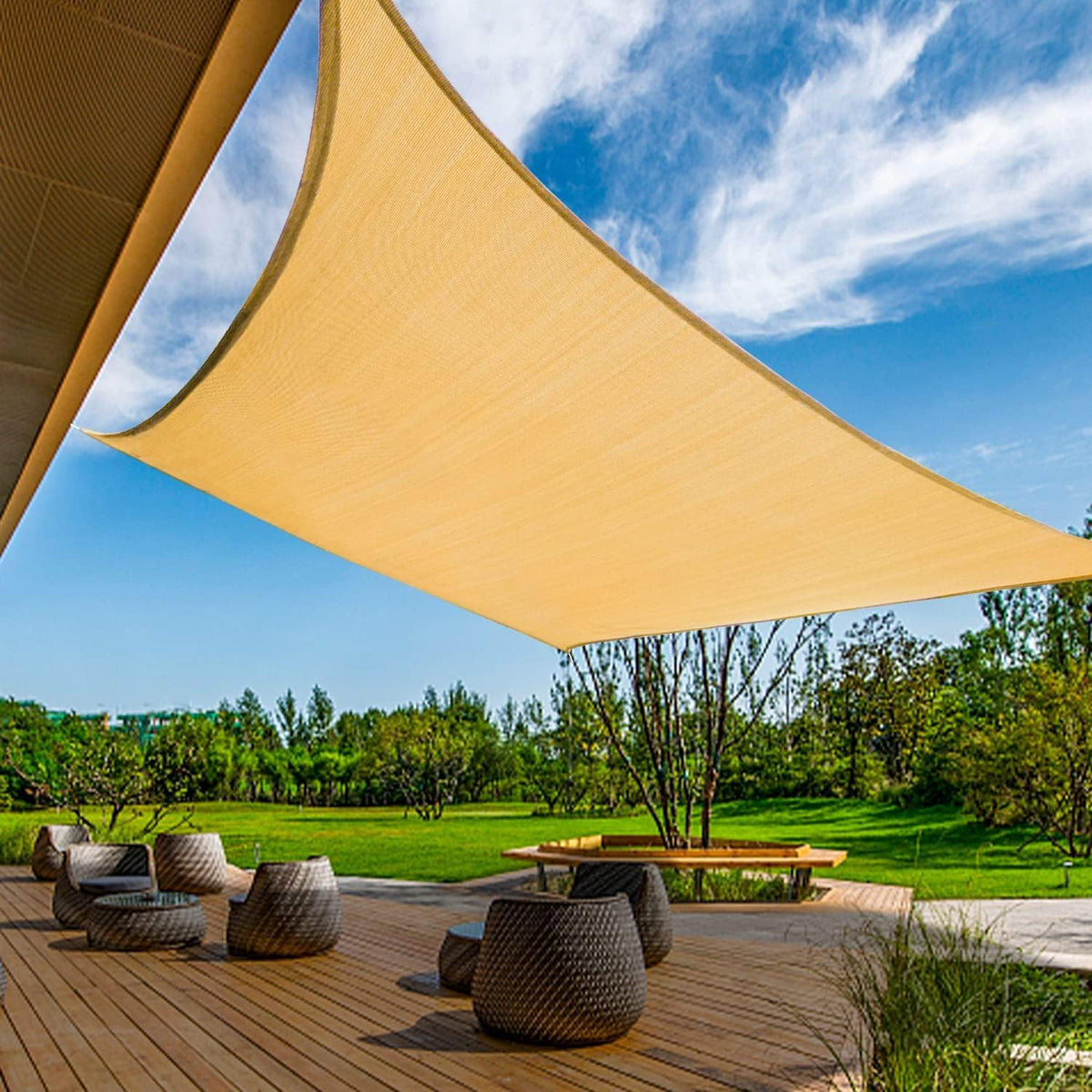 KANAGAWA 20'X26' Sun Shade Sail Sand Curved Rectangle