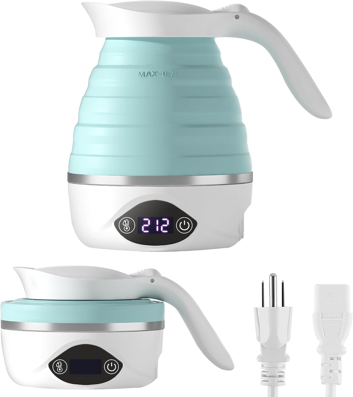 AUCOO Collapsible Travel Kettle, 700Ml Travel Electric Kettle, 850W Fast Heating & LCD Temperature Control, 110-220V Dual Voltage, Bpa-Free Silicone, Portable Small Electric Kettle for Boiling Water