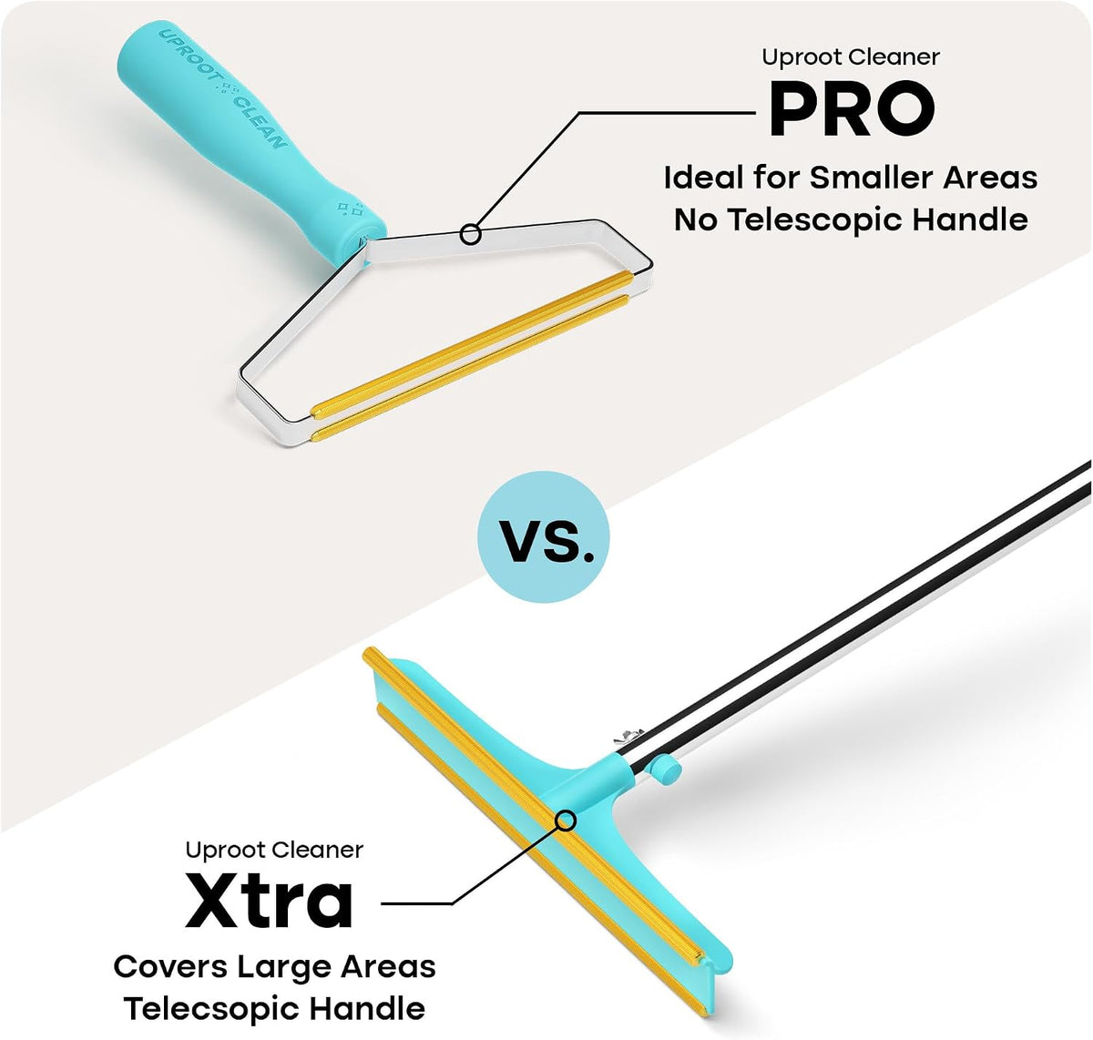 Uproot Clean Xtra Carpet Rake for Pet Hair Removal 60" Telescopic Handle