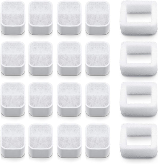 Ceramic Cat Water Fountain Replacement Filters, 16 Pack Pet Fountain Replacement Filters and 4 Pack Foam for Tritone/Fiumi Drinking Fountain