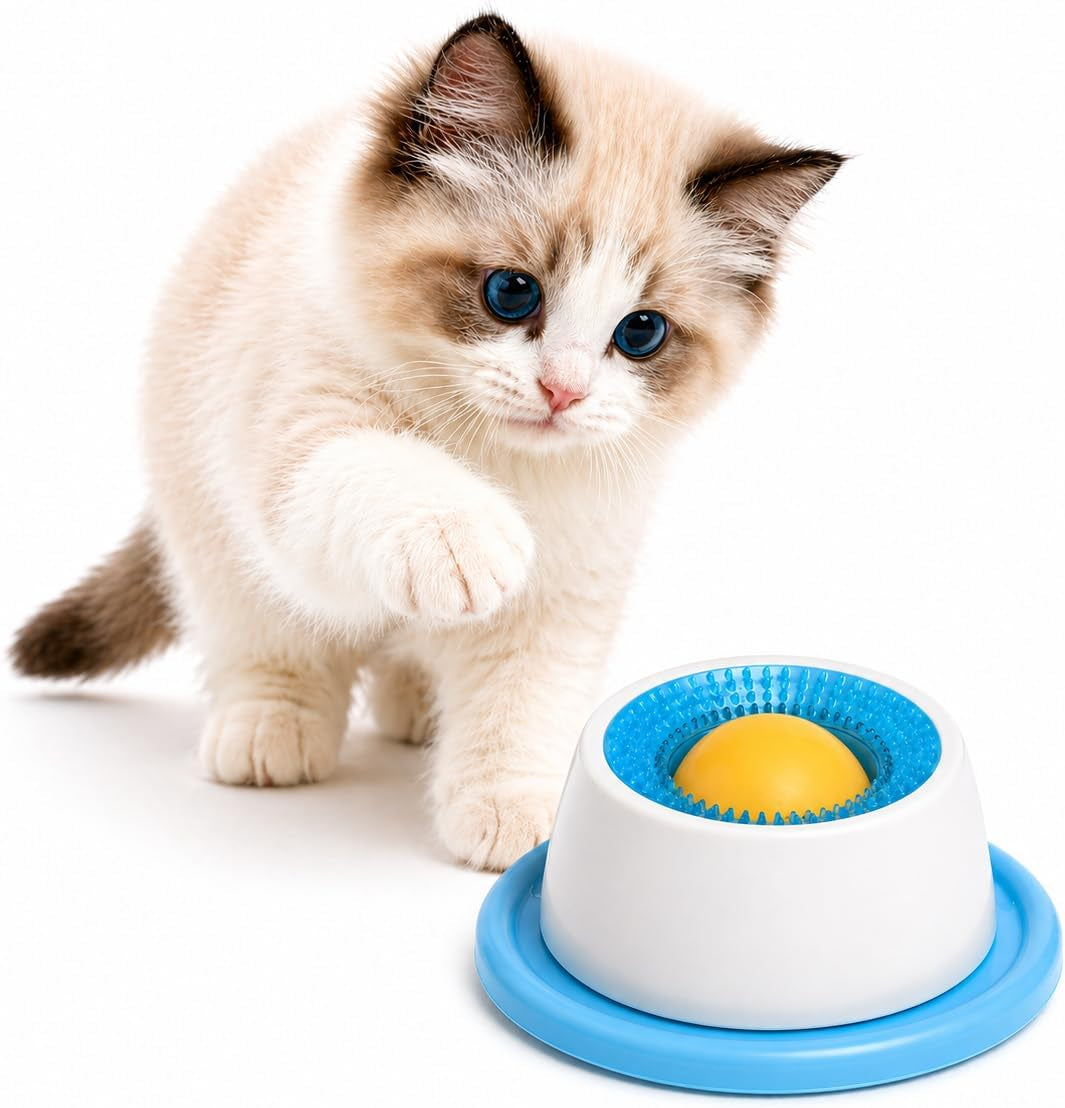Cat Lick Bowl, Interactive Cat Slow Feeder Bowl & Lick Mat for Cats, Textured Lick Ring with Center Dome, Cat Enrichment Toy for Treat Paste, Puree, Yogurt, Wet Food, Stable Base, Blue