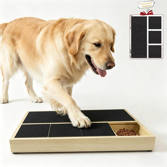 Dog Scratch Board with Treat Box, Wood, 14.4 X 10.4 Inch, Sandpaper Filing Mat for Nail Grinding, Alternative to Grinders & Clippers,Includes Replacement Sheets