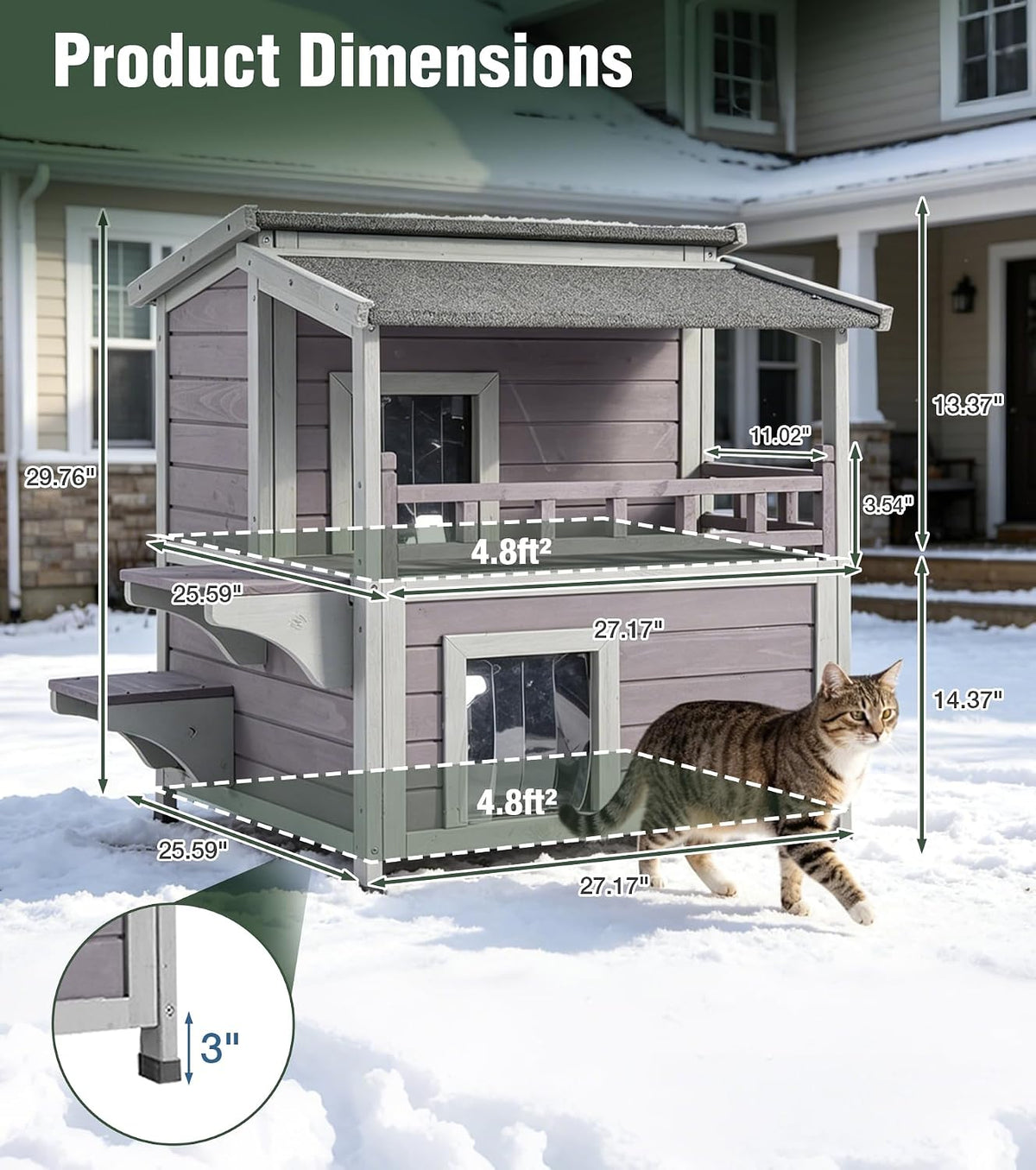 GUTINNEEN Large 2 Story Heated Cat House for outside Weatherproof