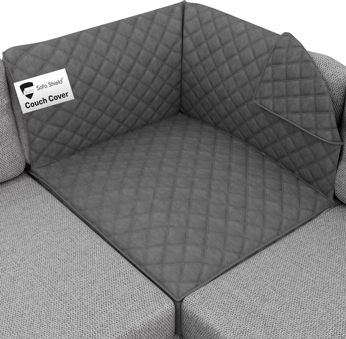 Sofa Shield® Couch Sectional Corner Slip Cover for Dogs with Strap Charcoal