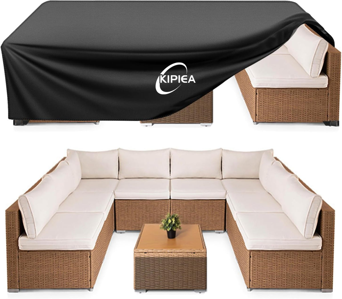 Kipiea Patio Furniture Covers Waterproof Winter, Heavy-Duty Outdoor Furniture Set Covers for Table Chairs, Anti-Uv, No Tears or Fading (110" L X 84" W X 28" H)