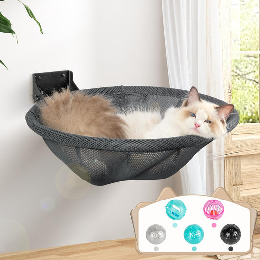Cat Hammock Wall Mounted, Foldable & Stable Cat Beds- Breathable Cat Wall Shelves for Sleeping, Playing, Climbing, and Lounging - Maximum Hold up to 30Lb (Gray)