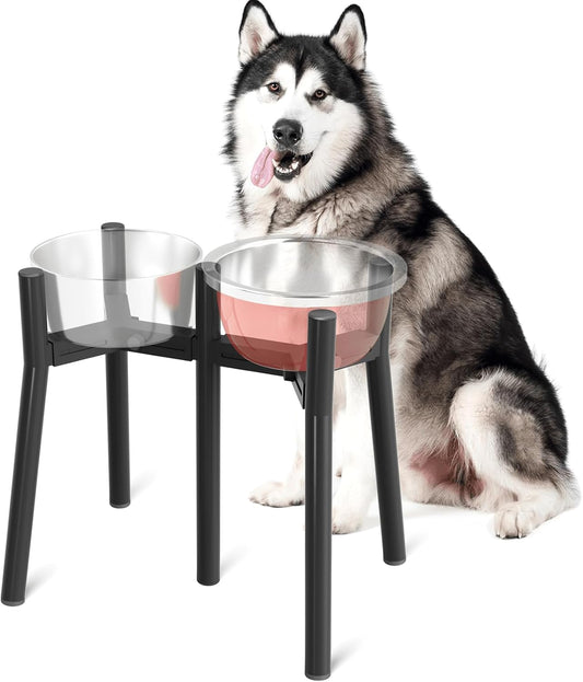 2-In-1 Adjustable Elevated Dog Bowls Stand for 7-10.6" Wide Bowls, Raised Dog Food & Water Bowl Stand, 13.7" Height (Bowl Not Included)