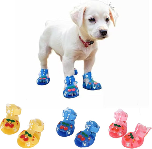 4Pcs/Set Dog Sandals - Adjustable Breathable Jelly Shoes for Puppy - Cute Summer Little Pet Dog Puppy Fishermen Sandals Shoes Dog Booties Paw Protector for Summer Hot Pavemen, Blue