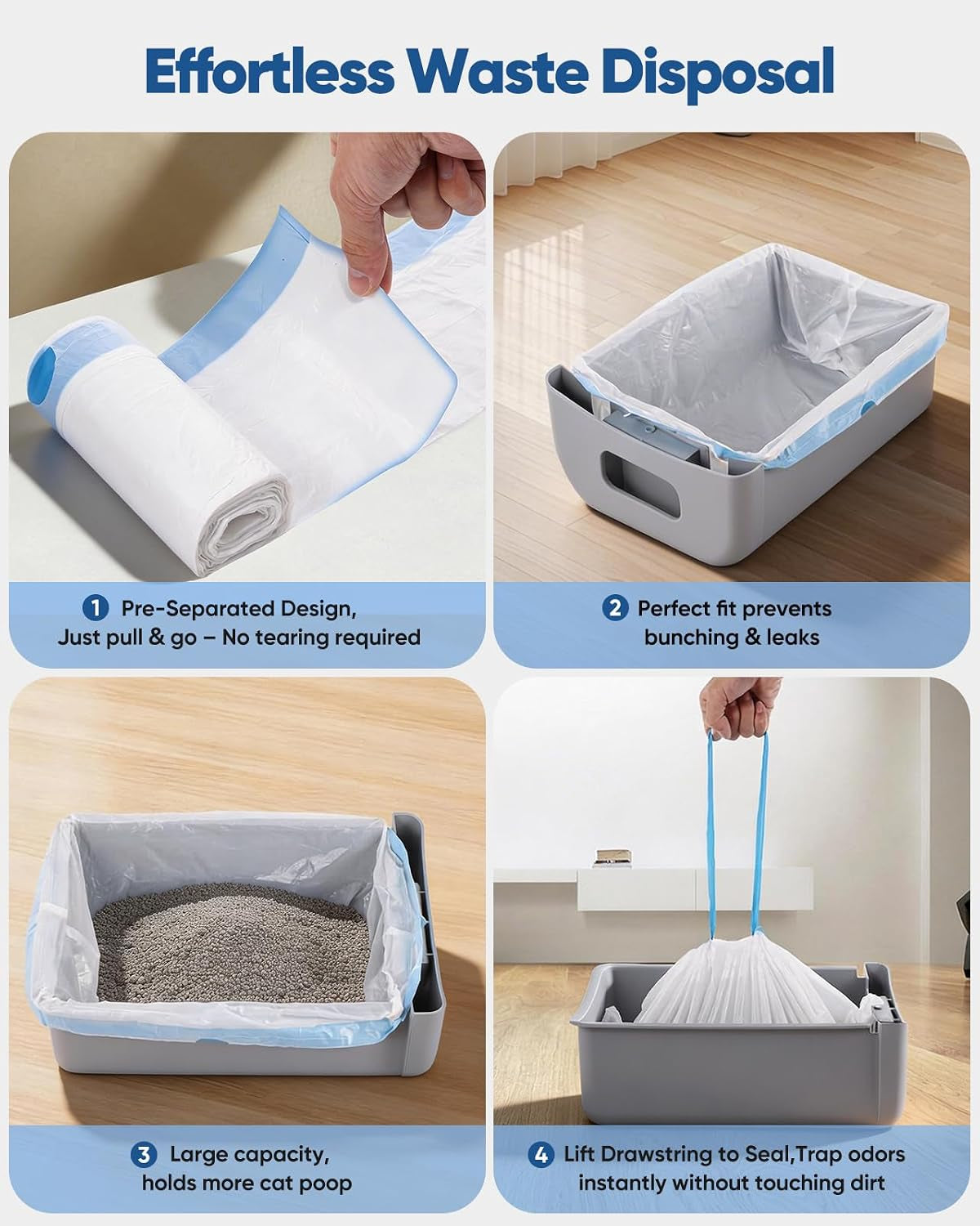150 Count 26"X11.8" Self-Cleaning Cat Litter Bags - Heavy Duty Litter Box Liners for Cumrige Fumoi & Fsitego Automatic Litter Boxes - Pre-Separated Kitty Litter Bags with Drawstring(10-12 Gallon)