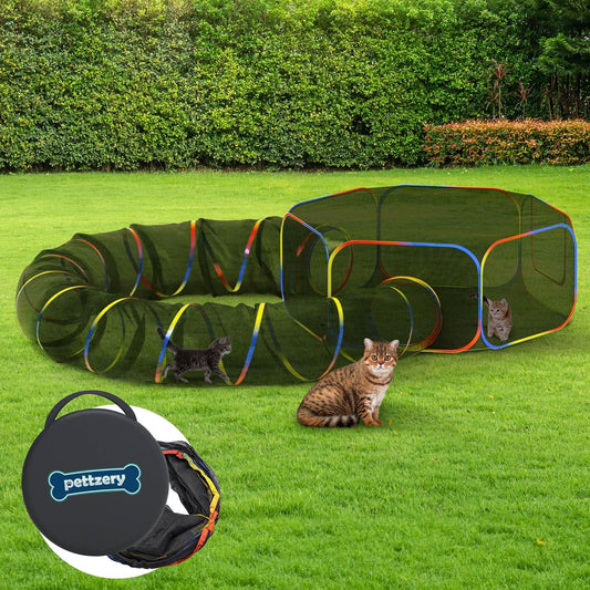 Outdoor Cat Enclosure - Portable Catio Playground for Cat Run, Kitty and Small Animals - Tent & Tunnels for outside and Indoor Play