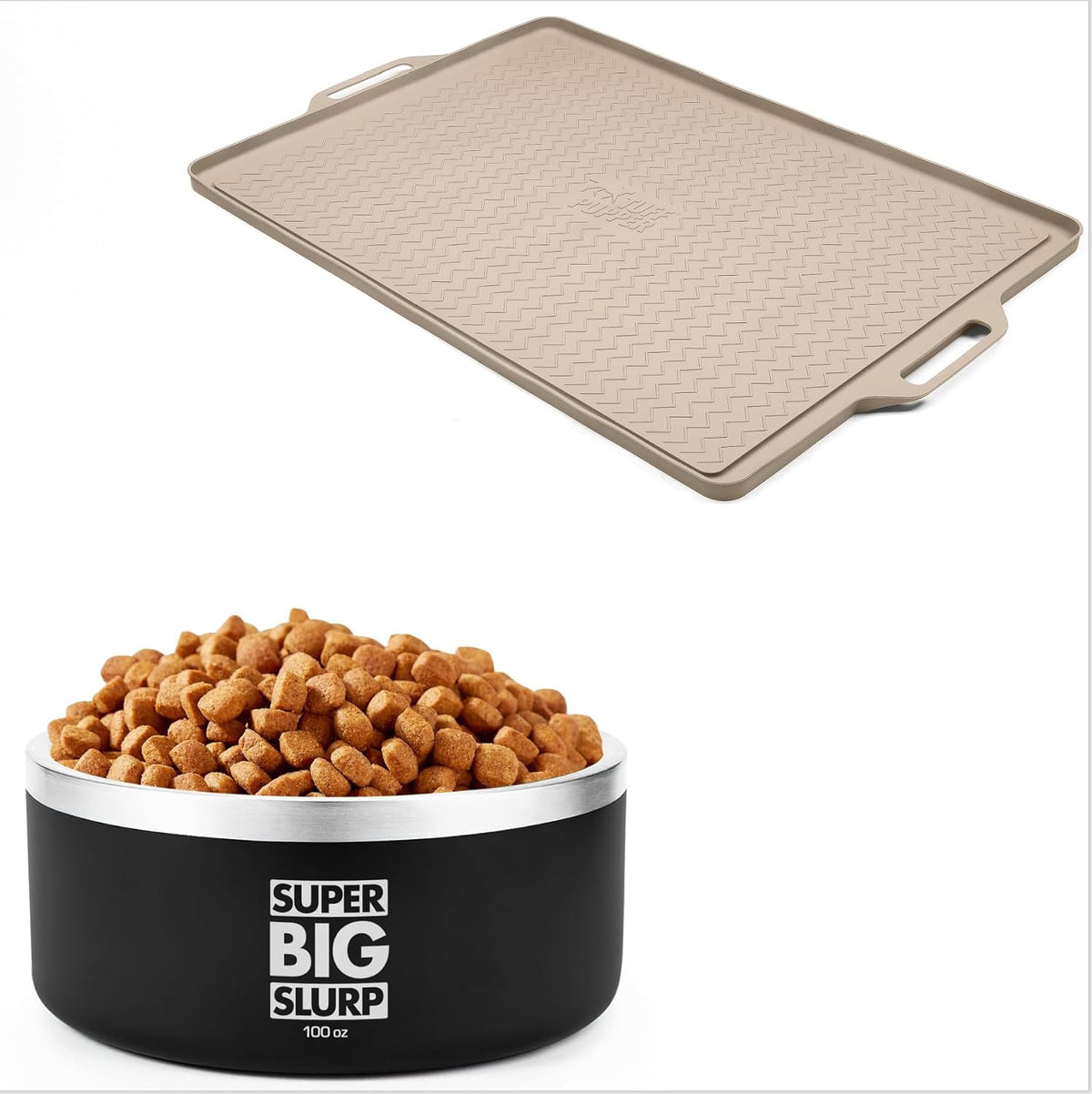 Tuff Pupper 36" X 24" XXL Pet Feeding Mat and 100Oz Stainless Steel Insulated Bowl - Black