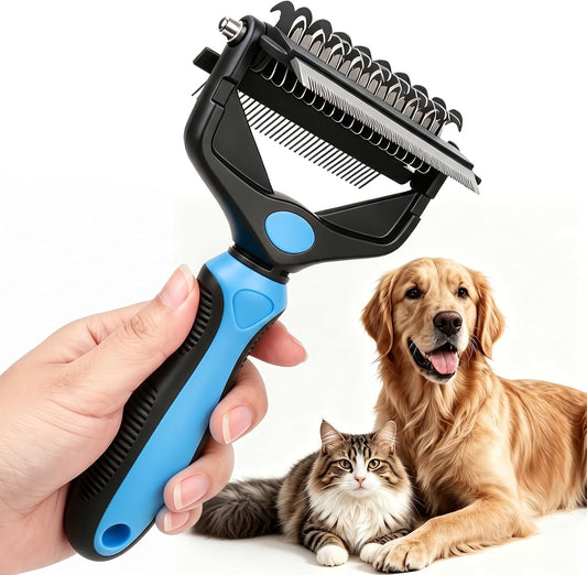 3-In-1 Pet Grooming Rake Deshedding Dog Brush for Shedding Hair (Blue)