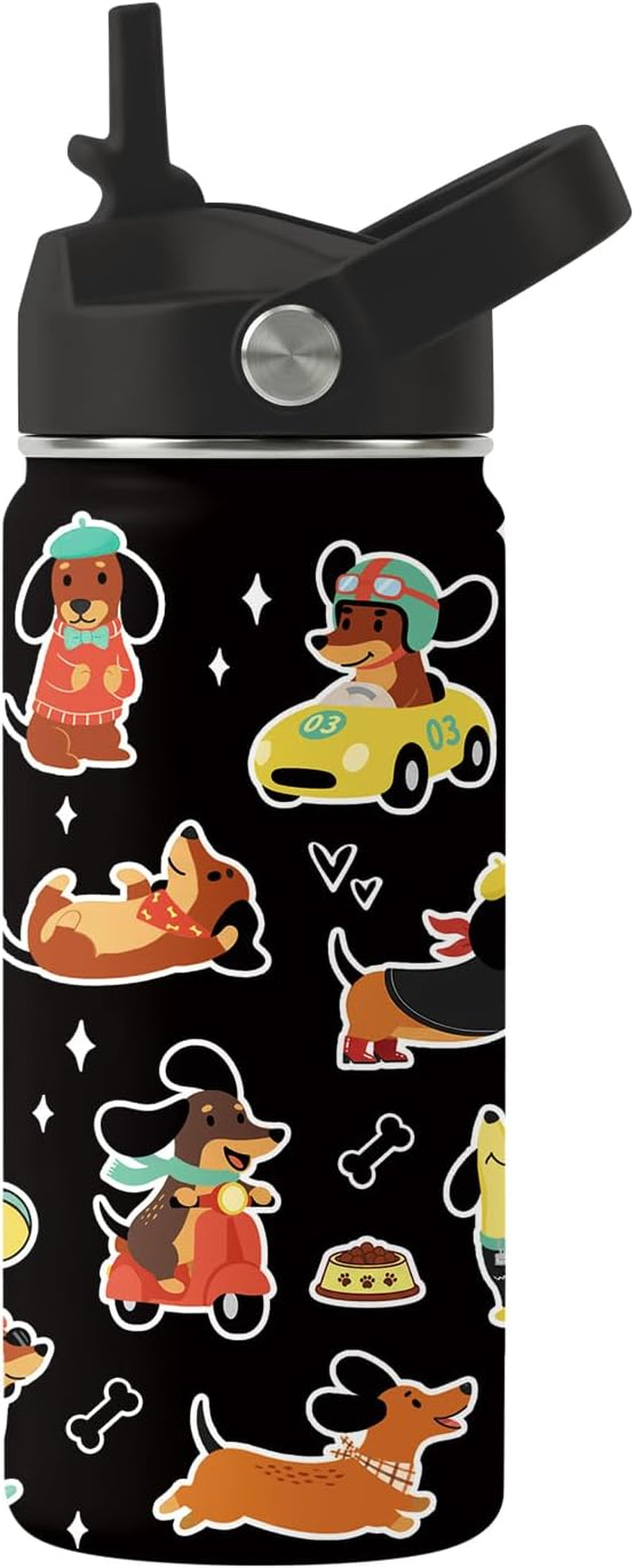 Dachshund 16 Oz Water Bottle with Straw Kids Stainless Steel Insulated Cup