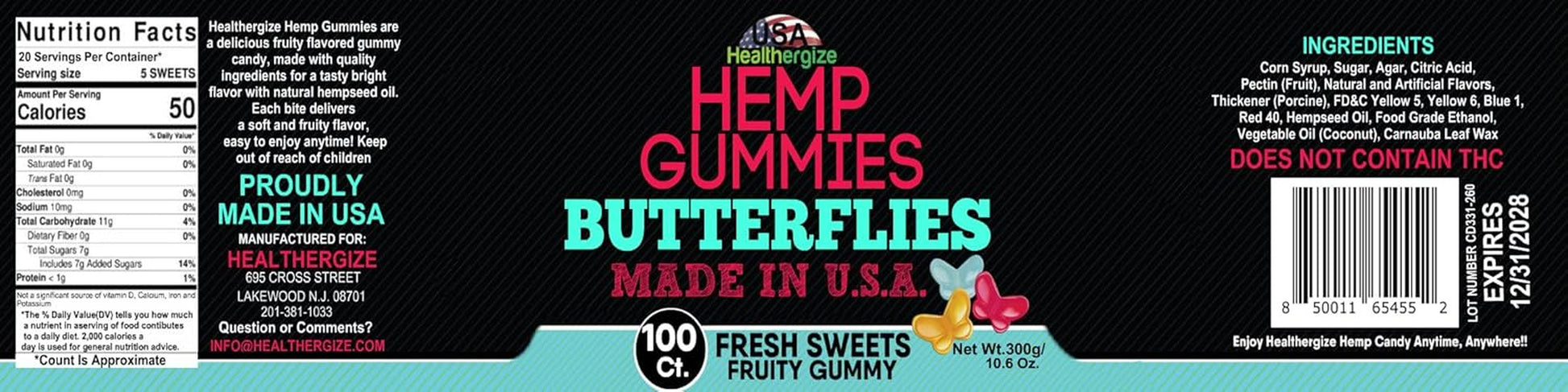 Hemp Gummies for Sleep-Delicious Butterflies Gummy Bears-10 Fresh Fruity Flavors-Natural Candy Edibles for Peace and Relaxation, Nighttime Rest, Calm & Relax-Made in USA-100 Count