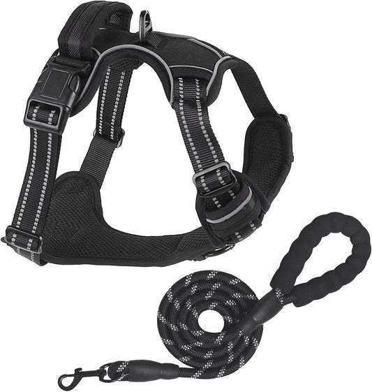 Bokelai Dog Harness for Medium Sized Dog with Leash, No Pull, Black, M