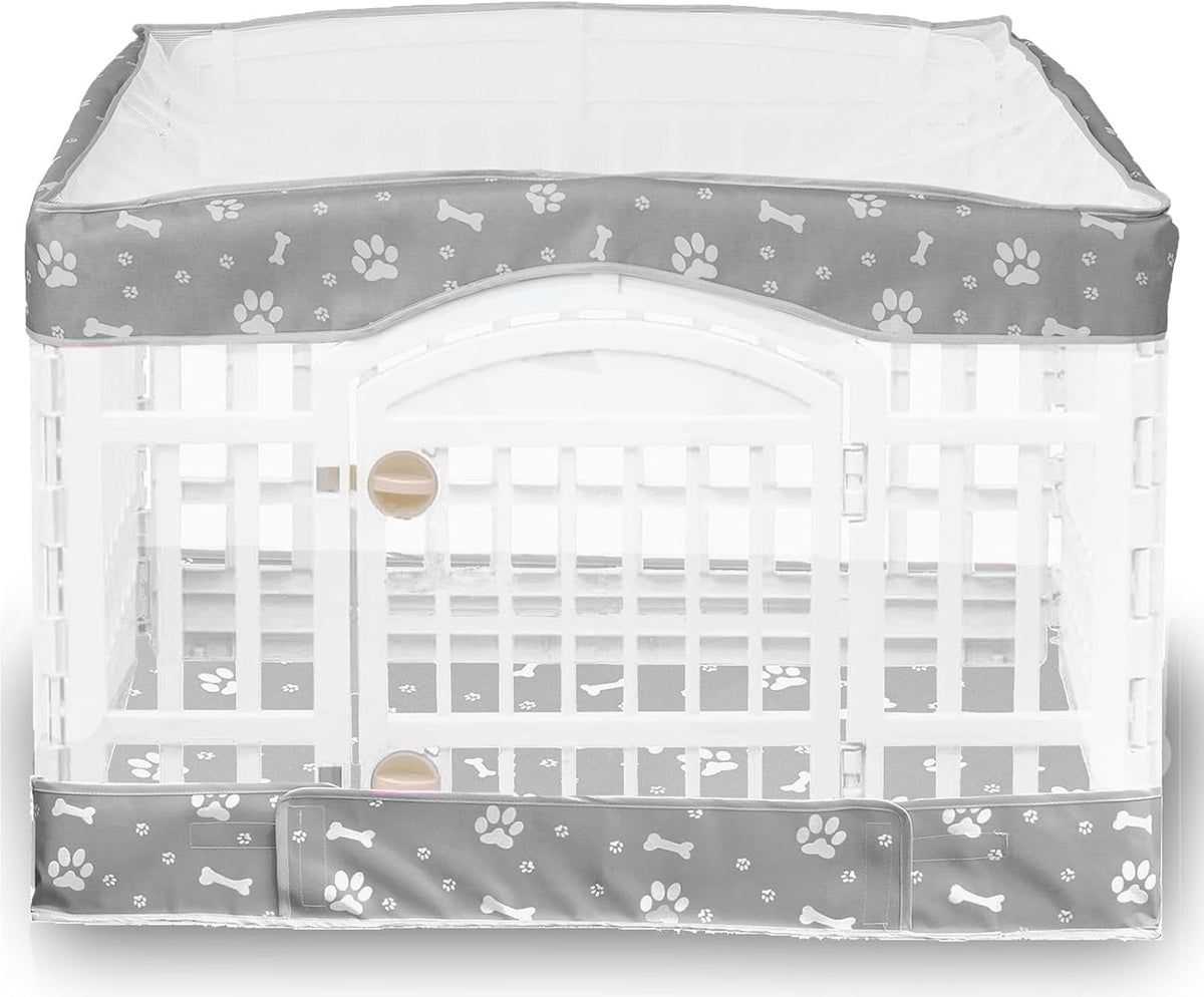 2 Pack Dog Playpen Cover and Bottom Pad Fits for 36 Inch 4 Panels Pet Playpen, Dog Crate Pad Puppy Play Pen Cover, Hoop and Loop Design (Note: Playpen Not Included). -Gray
