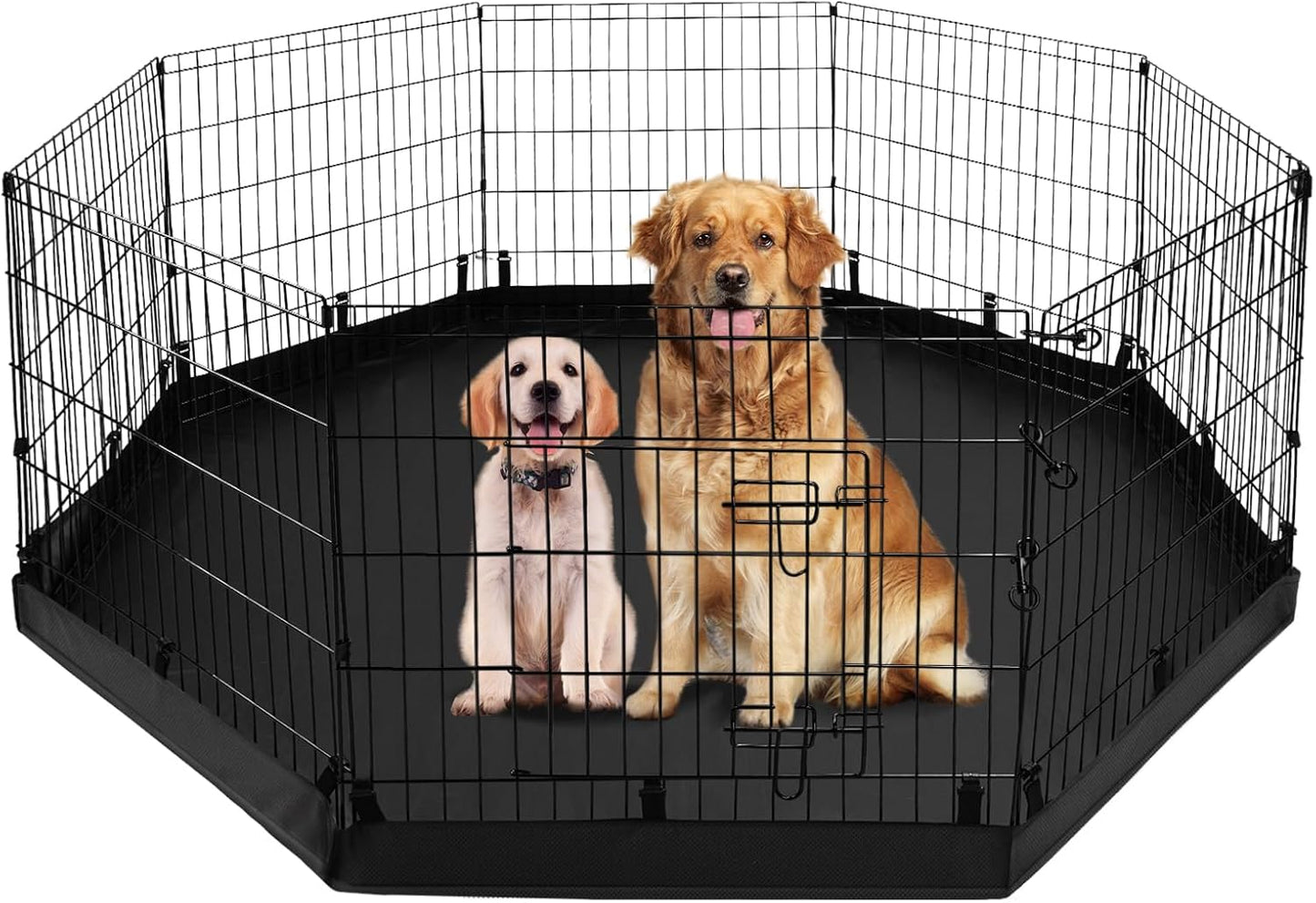 Pjyucien Dog Playpen with Bottom Pad - Metal Foldable Exercise Pen, 8 Panels 24" H X 24" W Indoor Outdoor Pet Fence Puppy Crate Kennel, Black