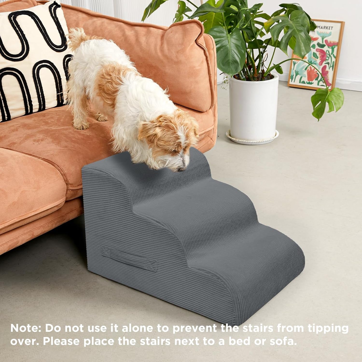 Mesa Lemon Dog Stairs for Small Dogs and Cats, 20" H 4 Steps Dog Ramp for High Beds, Couch, Sofa, Waterproof Pet Stairs with Removable Washable Cover, Non-Slip Sturdy Pet Steps