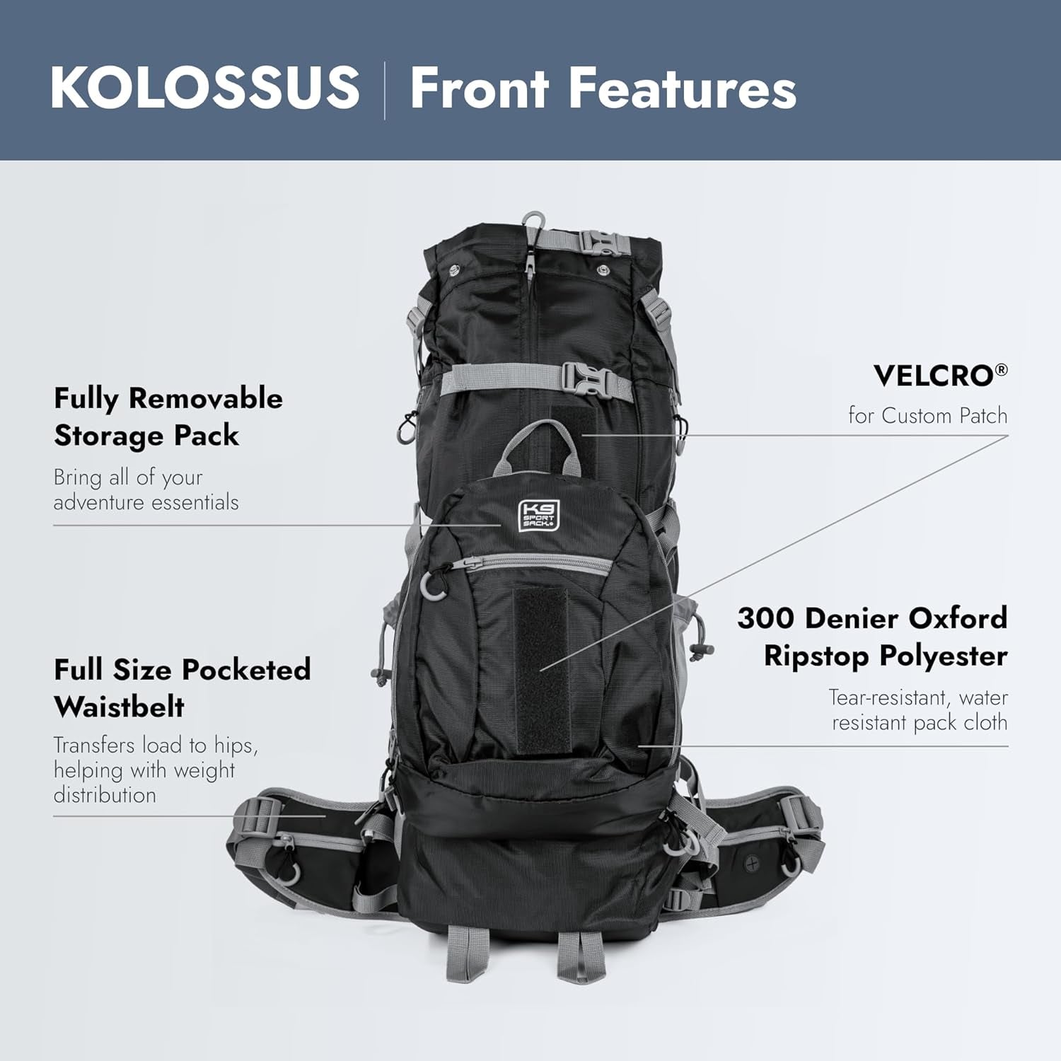 K9 Sport Sack Kolossus - XXL, Black - the Big Dog Backpack - Ideal for Dogs 26-29” Long - Fully Adjustable Pet Carrier - Doubles as a Professional-Grade 60L Hiking Pack